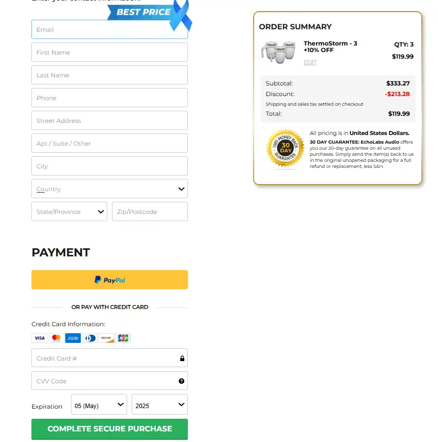 ThermoStorm™ Checkout Page
